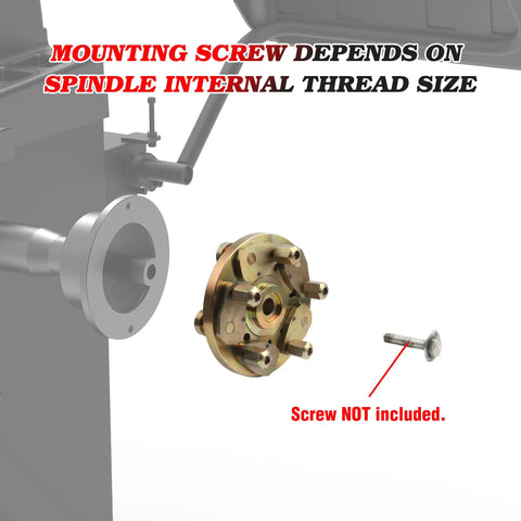 Grip Tight 40mm Shaft Wheel Balancer Adapter With Shop Grade Tire Balancer Clamp shown with mounting screw and spindle illustration.