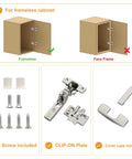 Chibery 10-pack frameless inset concealed cabinet hinges with clip-on plates, screws, and caps in satin nickel.