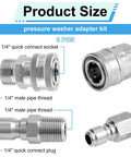 8-piece stainless steel pressure washer adapter kit with 1/4-inch quick-connect plugs and sockets