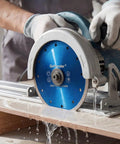 Heavy Duty 4.5 Inch Diamond Tile Blade Delivers Dope Precision Cuts On Porcelain Granite And Marble With Slick Wet Or Dry Grind Operation Rock Solid Dual Arbor Fit Pro Quality Upgrade in use on a cutting machine.