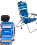 Folding Tall Backpack Beach Chair With Five Positions Towel Bar Cooler Storage Pouch Cup Holder And Phone Holder High Tide Blue seen folded and open