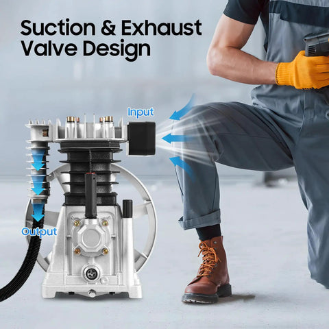 Suction and exhaust valve design of Beefy 3HP Twin Cylinder Air Compressor Pump Head With Silencer 250 Liters Per Minute