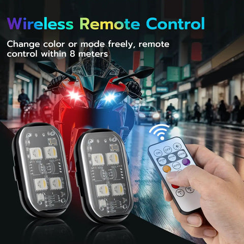 Wireless LED Strobe Lights Kit Four Lamp Beads With USB Waterproof Remote Anti Collision Warning For Cars Bikes