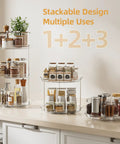 Stacked Two Tier Lazy Susan Turntable Organizer For Cabinet And Pantry Space Saver 9 Inch Rotating Spice Rack with jars on countertop
