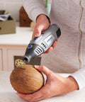 Person using rotary tool with 1-1/2 Inch EZ Lock Cutting Wheel For Wood And Laminate Fiberglass And Plastic Fast Cuts On Soft And Hardwood