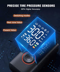 Cordless Tire Inflator With Digital Gauge, Portable Mini Air Pump display showing precise pressure readings and modes