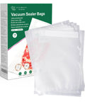 Quart Vacuum Sealer Bags For Food 8x11 Inch With Pre Printed Label Area BPA Free shown with packaging