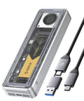 Kickass 40Gbps M.2 NVMe SSD Enclosure Featuring Active Cooling Fan No Hassle Aluminum Crystal Body For 2280 Drives Thunderbolt And Usb4 Ultra Fast Syncing with cooling fan and USB cables.