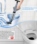 Heavy Duty High Pressure Toilet Plunger And Air Drain Blaster That Kicks Stubborn Clogs To The Curb Fast Saves You Serious Dough On Plumbers And Keeps Your Bathroom Running Smooth In Sleek Grey Finish being used on a toilet to clear a clog.