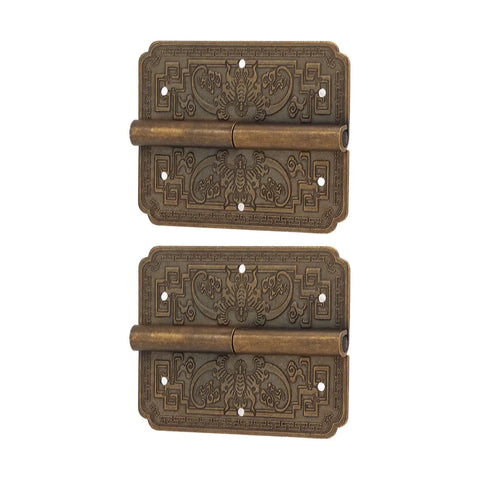 Antique Brass Hinge For Cabinets And Furniture Vintage Engraved Pattern Butt Hinges Rustic Kitchen Cupboard Hardware