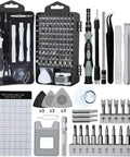 The Badass 138-In-1 Precision Screwdriver Kit With Magnetic Tips And Stripped Screw Extractors in a compact case with various tools and bits.