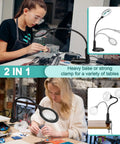 12X Magnifying Glass With Light And Clamp, Five Color Modes And Stepless Dimmer, Lighted Magnifier with stand and flexible gooseneck LED