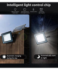 JUDYSSY 200W Solar Spotlight Flood Light Bright Outdoor showing solar panel and light control features for easy outdoor use.