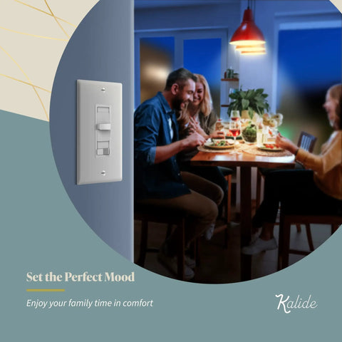 Easy Glide Dimmer Switch For 200W LED And CFL Lights, Single Pole And 3 Way, No Neutral Wire Required, White Finish, wall setup