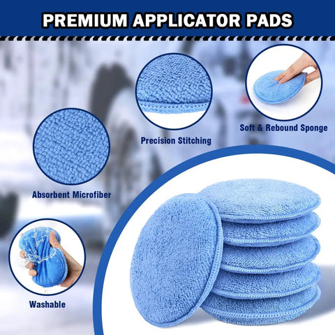 Six Pack 5 Inch Car Wax Applicator Pads, round foam and microfiber buffing pads with absorbent material and precision stitching