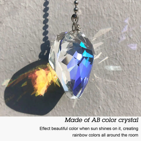 Rainbow Crystal Ceiling Fan Pull Chain Set, 4 Piece 20 Inch Length Alloy Bead Chains With Ball Connectors, Sparkling Longan Water Drop Heart And Round Crystal Drops For Lit Home Decor And Easy Light Switch Access