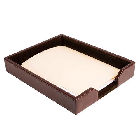 Premium Bonded Leather Desktop Letter Tray Organizer For Your Desk With Luxury Letter Holder And Paper Organizer In dark brown