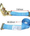 Wheel Chock Tie Down Kit For ATV UTV And Trailers, Heavy Duty E Track System with 2x8ft blue ratchet straps shown unrolled