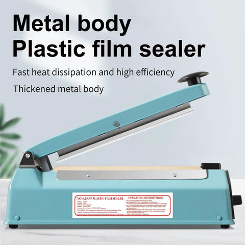 Blue all-metal body impulse heat sealer for plastic bags 8 inch manual sealing machine with adjustable temperature and extra replacement element