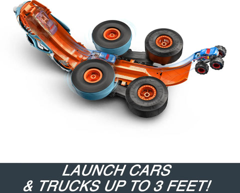 Monster Trucks RC Toy With Transforming Rhinomite, 1:12 Scale Monster Truck And 1:64 Scale Race Ace launching feature
