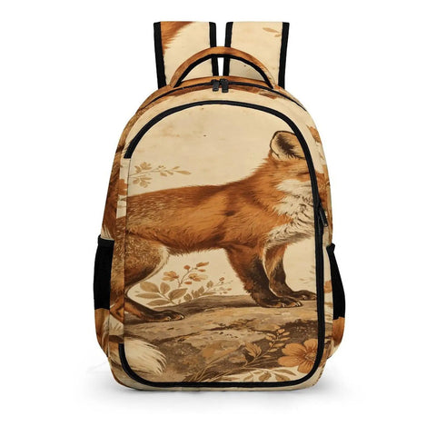 Vintage Floral Red Fox Printed Unisex Backpack With Large Capacity Durable Polyester Build Breathable Straps Smooth Zipper Go-To Everyday