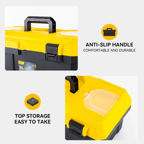Sixteen Inch Tool Box With Lock And Two Layer Heavy Duty Organizer Removable Tray Liftable Lid For Small Parts 25 Lb Capacity Carry Handle For Tools Camping And Medical Supply Storage, anti-slip handle, top storage