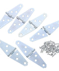 Beefy 6 Pack Heavy Duty Strap Hinges 4 Inch Iron T Shape With Mounting Screws For Light Masonry Door Frames Exterior And Residential Use 180 Degree Opening Durable Silver Finish, 6 hinges and screws