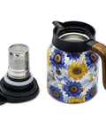 Sunflower Floral 35 Ounce Tea Pot With Infuser Insulated Stainless Steel Kettle For Loose Leaf Tea Big Capacity With 12 Hour Hot Or Cold Retention And Tea Water Separation Perfect For Everyday Hot Drinks.