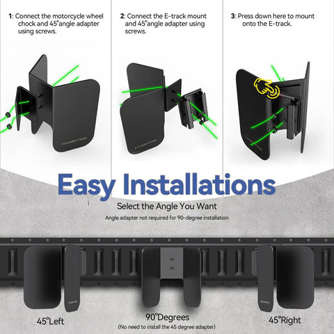 Installation steps for Heavy Duty E Track Motorcycle Wheel Chock For Dirt Bikes, Fits 2 To 6 Inch Tires, 10 Gauge Steel Black.