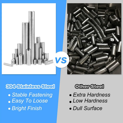 Heavy Duty Stainless Steel Dowel Pins Five Sixteenths Diameter By Twenty Millimeter Length comparison of bright finish stainless vs dull steel.