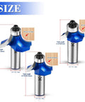 Roundover Router Bit Set Pro Grade With 1/2 Inch Shank Radius Options 1/4, 3/8, 1/2 Inch Carbide Tip Two Flutes Bearing Guide