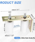 Two Pack Gate Guide Rollers With L Bracket For Sliding Gates 40mm Nylon Rollers With Sealed Ball Bearings Fits Gates Up To Two And Fifteen Sixteenths Inches Wide Universal Gate Guider For Sliding Doors White showing product dimensions