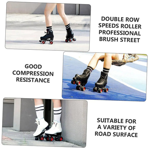 Skaters using Double Row Roller Skating Wheels 95A PU Wear Resistant Inline and Quad Skates Replacement Parts Kit With Wrench