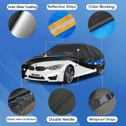 All Weather Waterproof Car Cover For Sedans Universal Fit 183 To 193 Inches Weatherproof Vehicle Protector with features