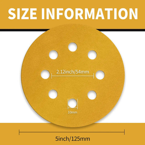 5 Inch 220 Grit Hook And Loop Sanding Discs 8 Hole Dustless Random Orbit Sandpaper with size information
