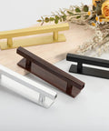 Two Pack Self-Stick Push-Pull Helper Handles For Cabinets And Doors, 6-Inch Plastic Adhesive Rectangle Stick-On Handles, Easy Grab-And-Go Door And Cabinet Pulls For Kitchen Cabinets, Closets, Windows, Wardrobe, Black, shown in black, gold, brown, and silver