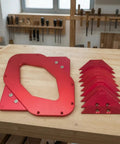Smooth Sailin Router Corner Template With Interchangeable Metal Plates and Easy Edge Roundover Jig, red aluminum plates, DIY woodworking tool.