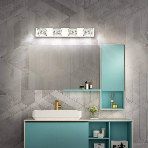Sleek 4 Light LED Bathroom Vanity Bar With Crystal K9 Accents In Chrome Finish For Over Mirror Install Bright Modern Bath Lighting For Sinks And Medicine Cabinets
