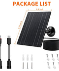 10W Solar Panel Charger For 5V Cameras With USB C, Micro USB, And DC Adapters, IP66 Waterproof Outdoor Power Kit, shown with accessories