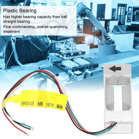 Single Point Load Cell Sensor For Precise Weight Measurement Aluminum Alloy Cantilever Beam Heavy Duty 2 Nm Capacity DC 5 To 12V Input Industrial Automation And Control System Tension Monitoring High Strength Lightweight in industrial setting with robotic arm.