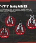 Heavy Duty Gear Puller Set With 3 Inch 4 Inch 6 Inch 8 Inch Jaws, Two And Three Jaw Pullers displayed in red circles