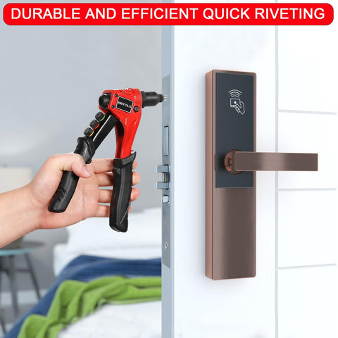 Using Pop Rivet Gun Kit With 200 Blind Rivets, Upgraded Manual Single Hand Riveter on door lock for DIY projects