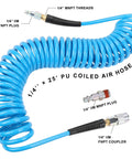 Solid As Nails 1/4 Inch By 25 Foot Polyurethane Coil Air Hose with fittings and coiled design for easy air connection.