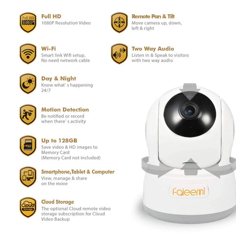 Image of 1080p WiFi Indoor Security Camera For Pet And Baby Monitor With Easy Setup In Minutes Real Time Video Two Way Audio Night Vision Motion Alerts And Smartphone App Remote Control So You Can Check In On The Go, featuring product features and specifications.