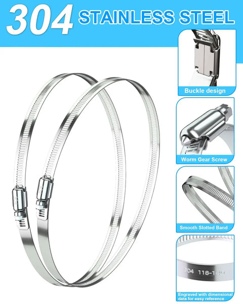 Six Pack Of 8 Inch Stainless Steel Hose Clamps Adjustable Worm Gear Drive Designed For Fuel Lines And Dryer Vents Durable 304