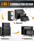 Beefy Eight Drawer Rolling Tool Chest On Wheels Three In One Top Toolbox And Bottom Cabinet With Lockable Steel Frame Extra Cabinet For Garage Workshop And Repair Shop Black 2026, 3-in-1 modular steel tool chest