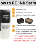 How to RE-INK Self Inking Rubber Stamp With Straight Up Bold Black Ink And Badass Clear Clock Face Design instructions graphic.