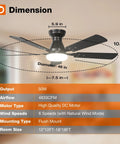 Diagram showing dimensions and specifications of Two Pack 48 Inch Black Ceiling Fans With Lights And Remote Control