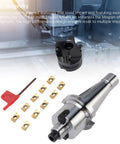Essential CNC Milling Gear Kit Featuring NT40 FMB22 High Speed Face End Mill Holder With Indexable Cutter And Ten Pieces Of APMT1604 Carbide Inserts For Precision Machining And Horizontal Boring Operations showing NT40 FMB22 holder and indexable inserts.