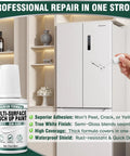 Person using All Surface White Touch Up Paint Pen on white enamel appliance for quick dry waterproof finish, 1.5 oz size.